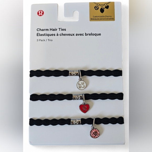 lululemon athletica Jewelry - lululemon athletica Charm Hair Ties 3 Pack Black and Silver, New